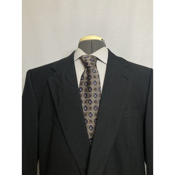 Towncraft Other - Mens Suit Jacket Blazer Sport Coat 43L 47" Black Stripe 2 Button Wool Towncraft